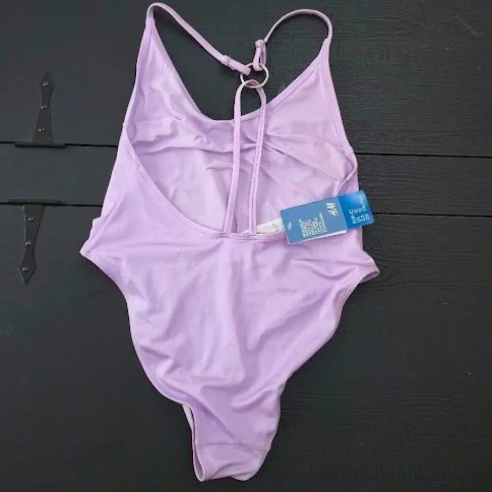 NWT H&M sz large lavender one piece high leg swimsuit - Picture 3 of 5